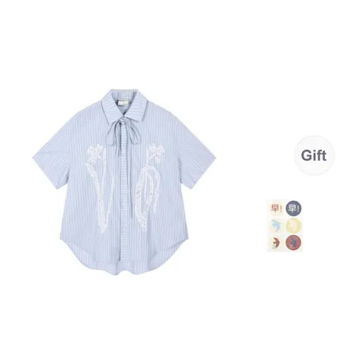 Saotome sleeve Shirts Women's Blue Stripes Pattern