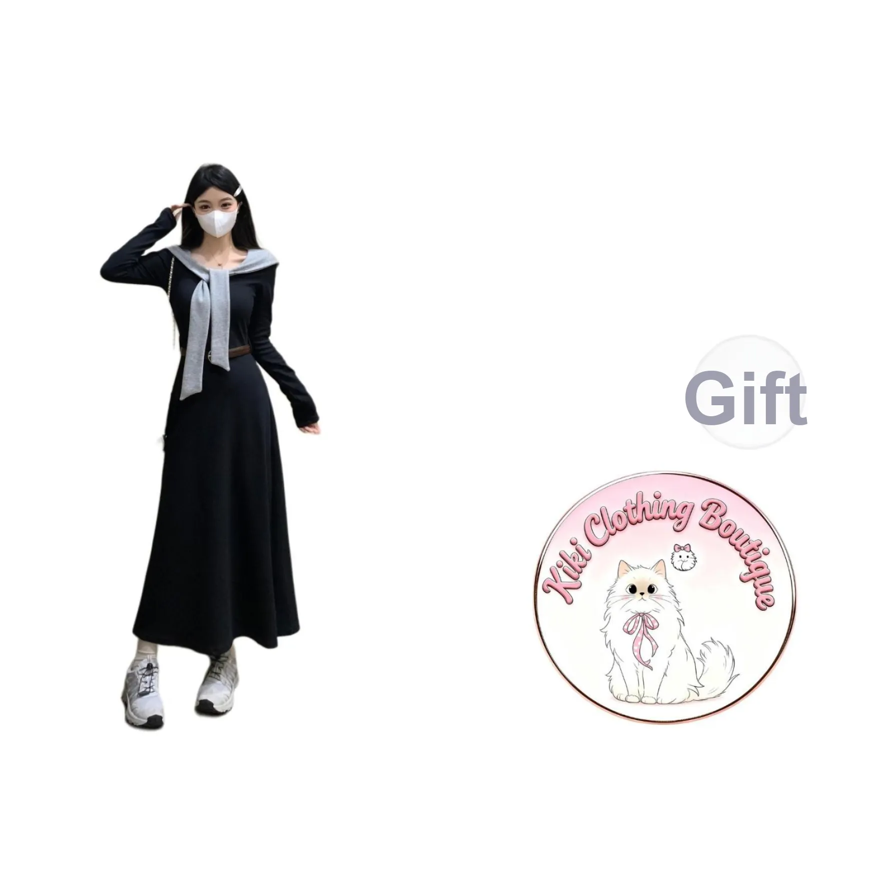 Kiki Clothing Boutique Длинное платье с длинными рукавами женское