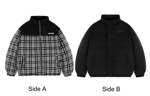 ICONS Lab Puffer Jackets Unisex Black/White Plaid