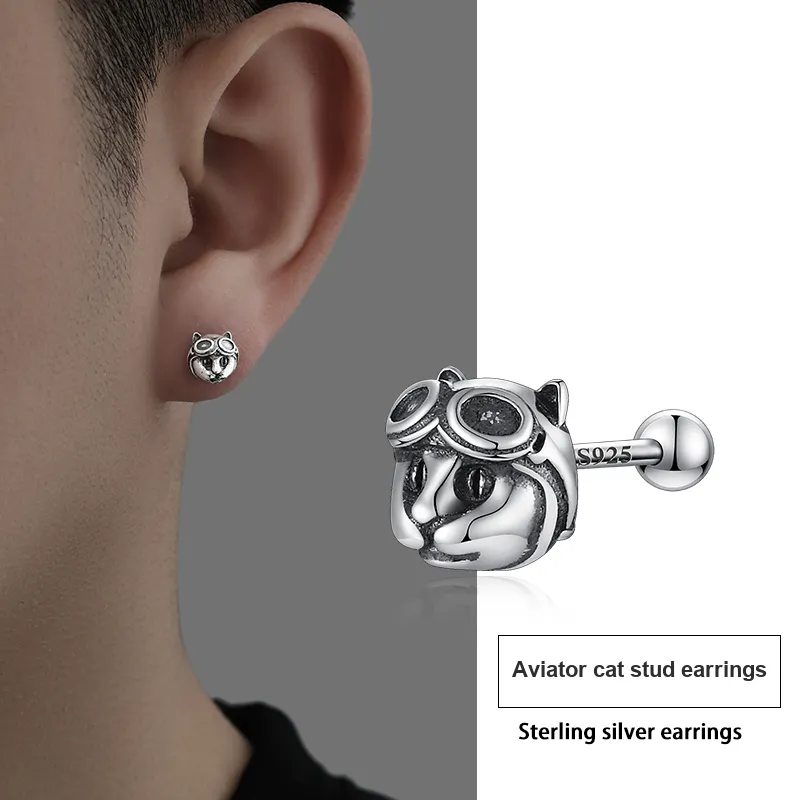 PUENTE 925 Sterling Silver Stud Earrings Men's-2