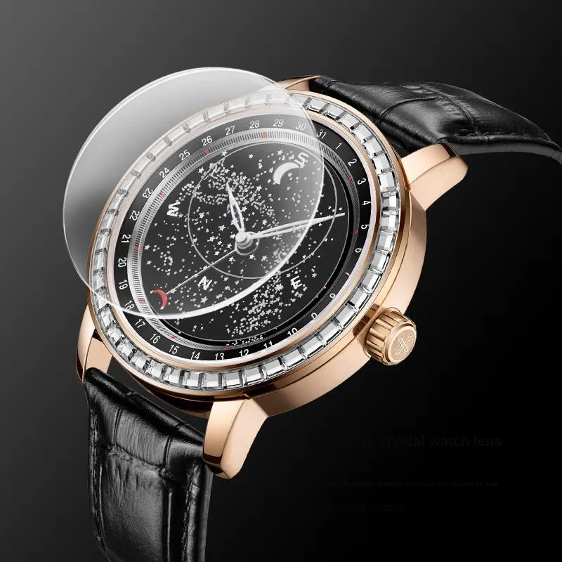 BEXEI Galaxy Expedition Collection Mechanical Movement Genuine Leather Strap Watch Men's Watches Black Dial-3