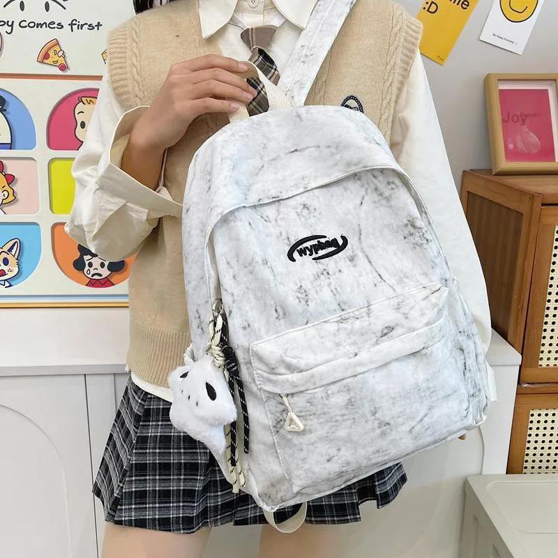 BUBM Nylon Backpack Regular Unisex White/Black/Burgundy/Blue-22