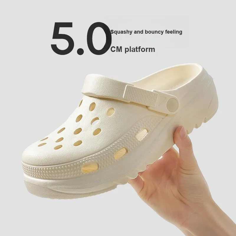 UTUNE Clogs Summer Platform Height Increasing Closed Toe Slip Resistant Home Slippers-5