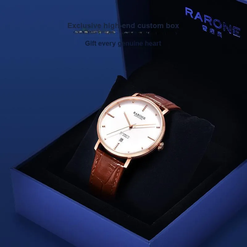 RARONE Master Collection Elegance Mechanical Movement Genuine Leather Strap Watch Men's Watches White Dial-13