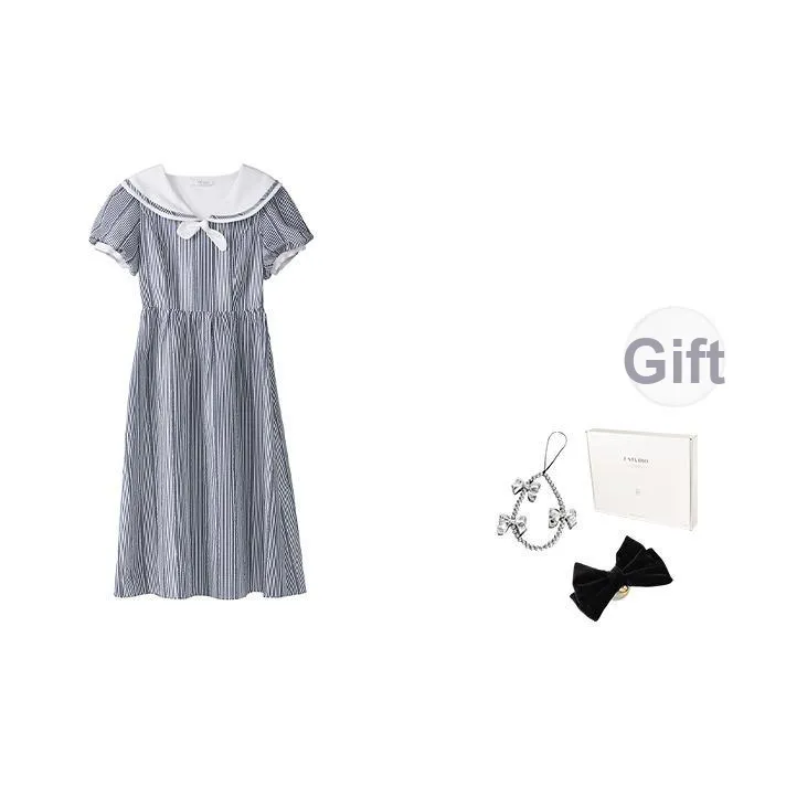 Fstudio Корейский стиль Морской Рукав буф A Линия Короткий рукав Платье Женское