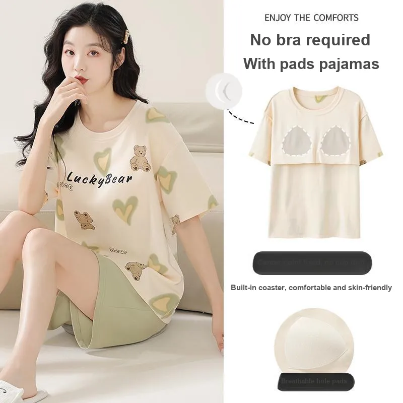Cotton Gene Pajama Set Women's Beige Yellow-1