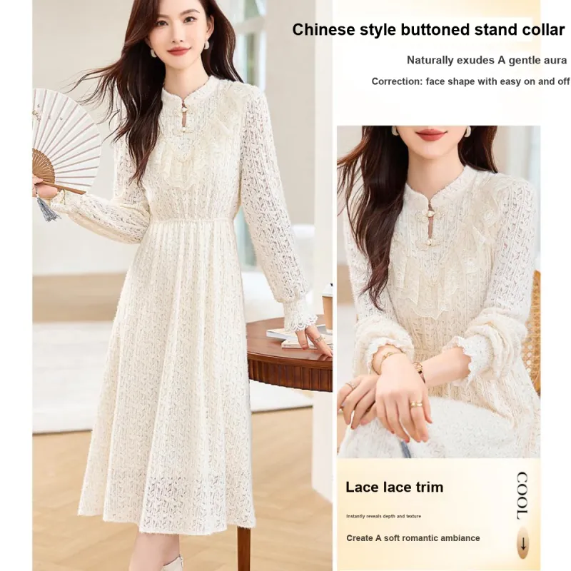 Like The Age Of Water Long Sleeved Dress Women's Beige-2