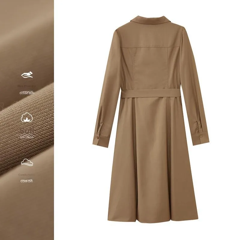 SHUIYUNJIAN Long Sleeved Dresses Women's Khaki-2