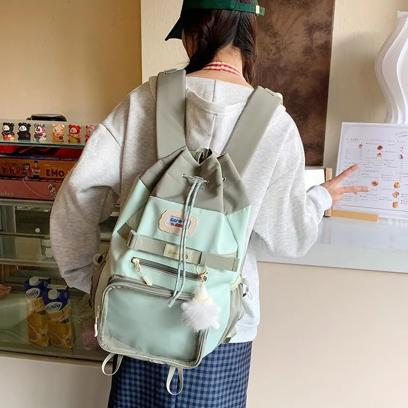 Single Warehouse Nylon Fabric Backpack Women's Blue/Yellow/Pea Green-14