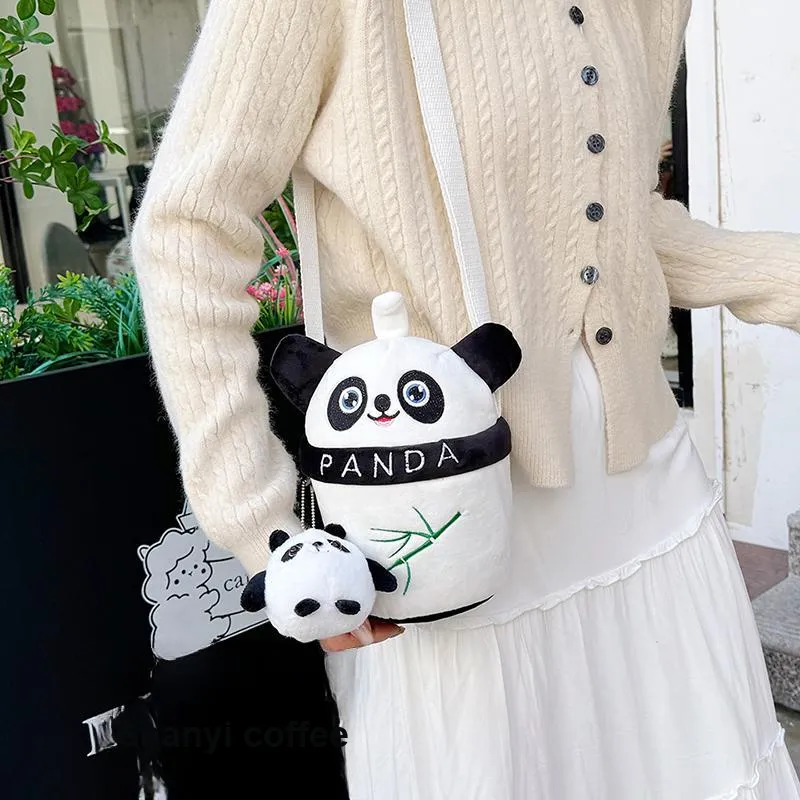 Dusen Kangaroo Plush Shoulder Bag Unisex White/Light Brown-3