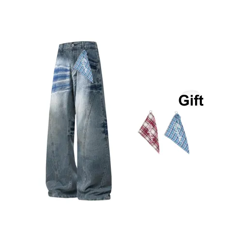 MINGNIKAI Синий [С подарками Съемный Квадратный Шарф] Унисекс Джинсы