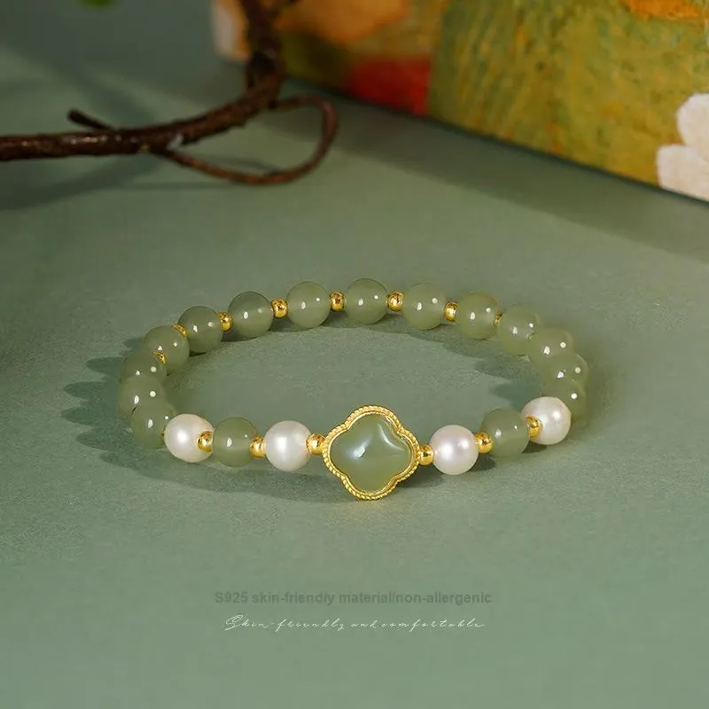 WEITIANXUAN Hetian Jade Bracelets Pale Greenish White Jade Women's-1