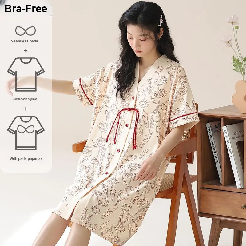 XIAFENYAN Nightgown Women's Apricot-2
