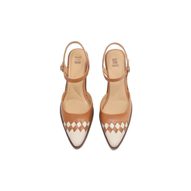 XICUNMINGWU High Heels Women's Caramel+Ecru-3