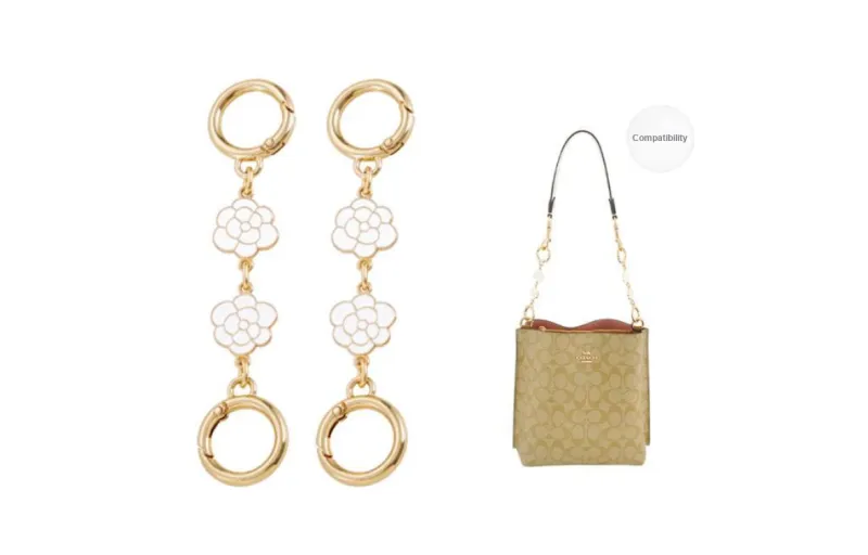 Lan Bao Fan Bag Straps Gold Tone Camellia Extender Chain 1 Pair-0