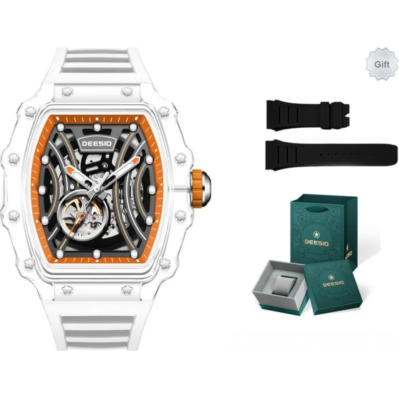DEESIO Automatic Mechanical Movement Silicone Strap Watch Unisex Cut Out Dial-12