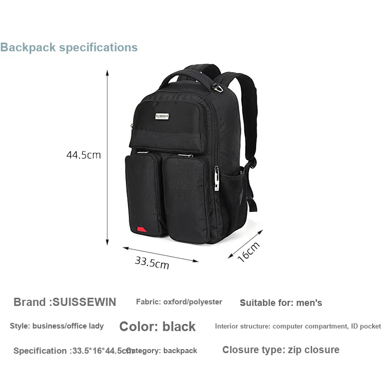 SUISSEWIN Polyester Laptop Bag Regular Unisex Black-6