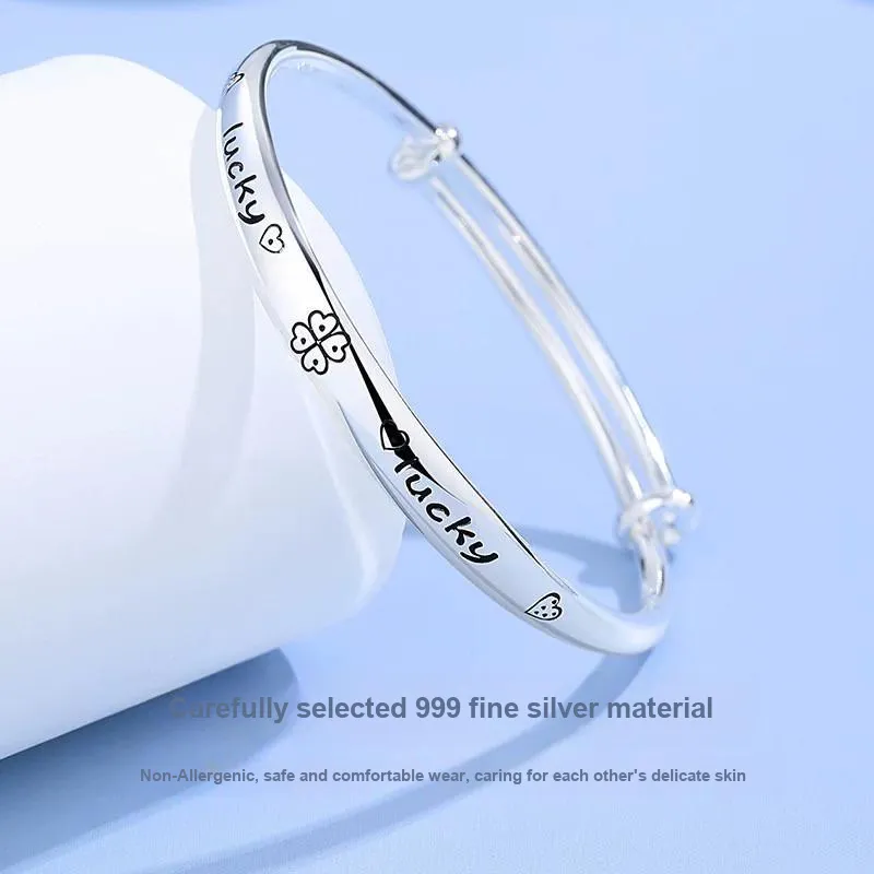 YINI Minimalist Style Solid Sterling Silver Bangle Fashion 999 Silver Bangles Women's-2
