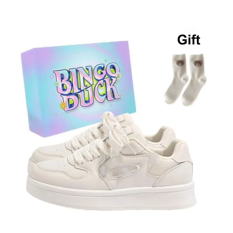 BINGO DUCK Slip Resistant And Breathable Low Top Skateboard Shoes Unisex Ecru-0