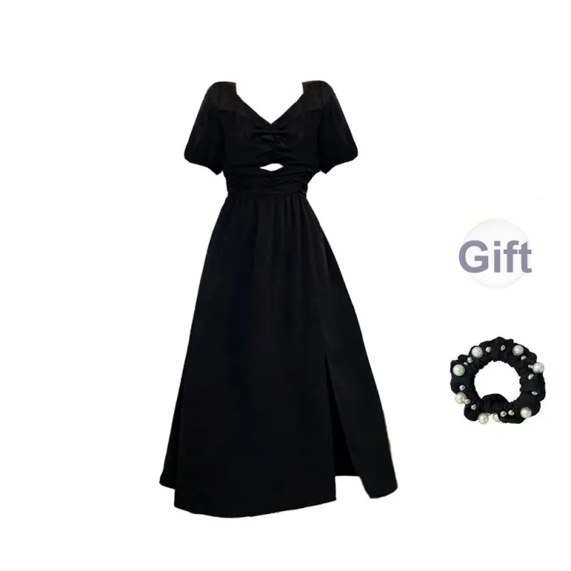 / Short Sleeved Dresses Women's Black+Hair Tie Comes With-0