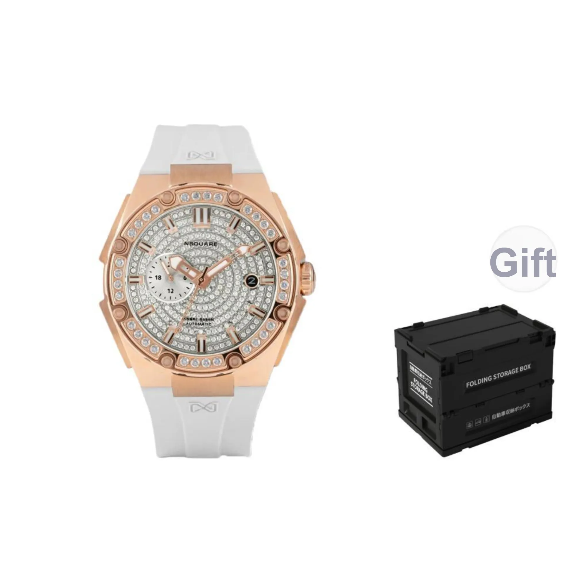 NSQUARE Gypsophila Collection Automatic Mechanical Movement Rubber Strap Watch Women's Watch Gold Dial