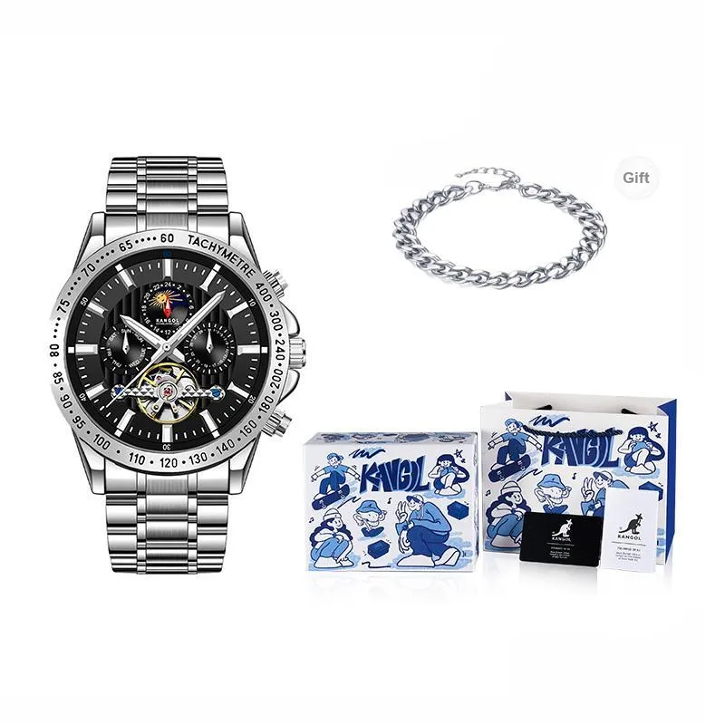 KANGOL Interstellar Series Automatic Mechanical Movement Stainless Steel Strap Watch Men's Watches Black Dial-10