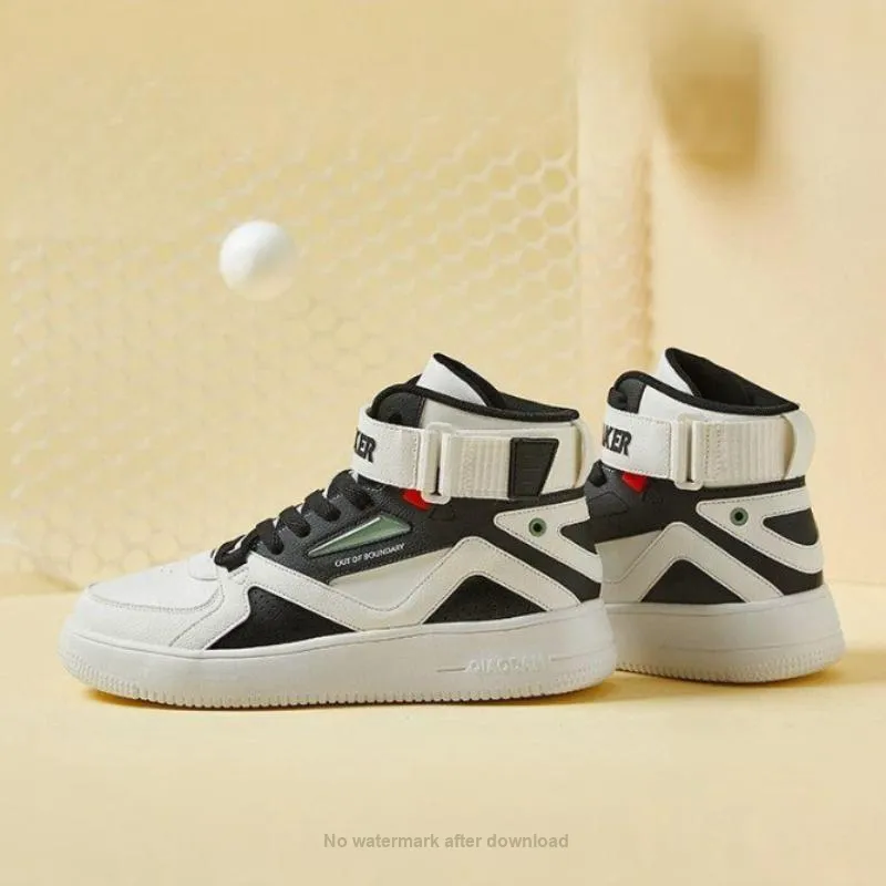 QIAODAN Slip Resistant Shock Absorbers High Top Skateboard Shoes Men's Black Ivory-4
