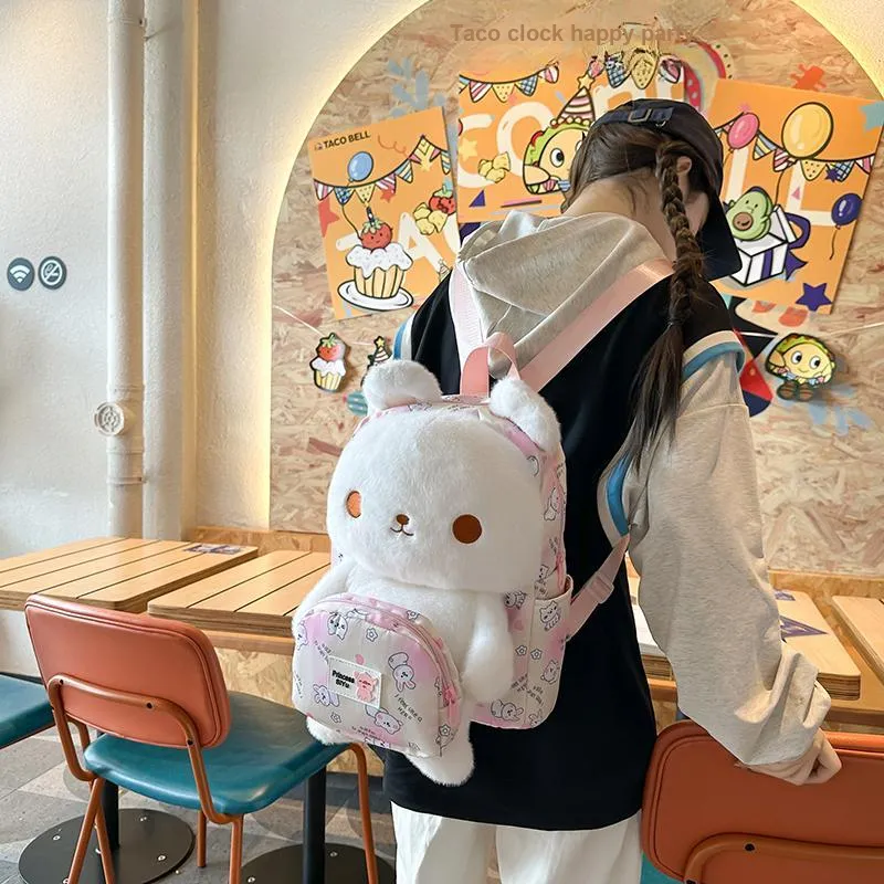 RUIPAI Nylon Plush Backpack Regular Women's Blue/Beige Yellow/Light Pink/Dark Pink-9