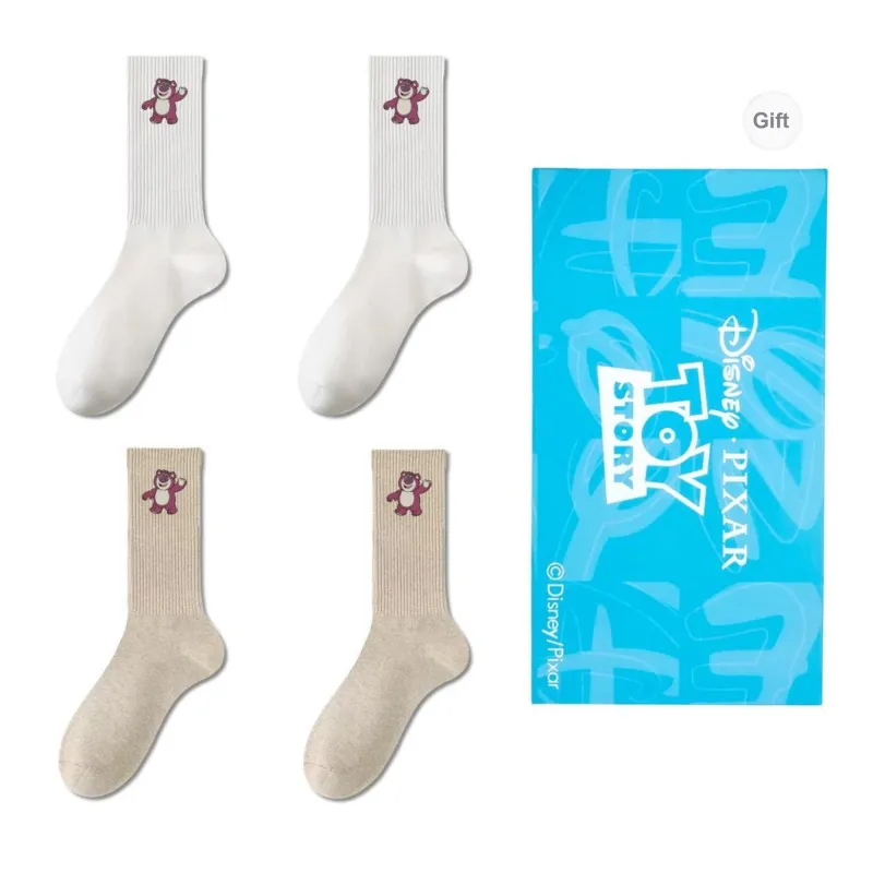 Disney Strawberry Bear Series Mid Calf Socks Unisex Shopping Bag 4 Pack-6