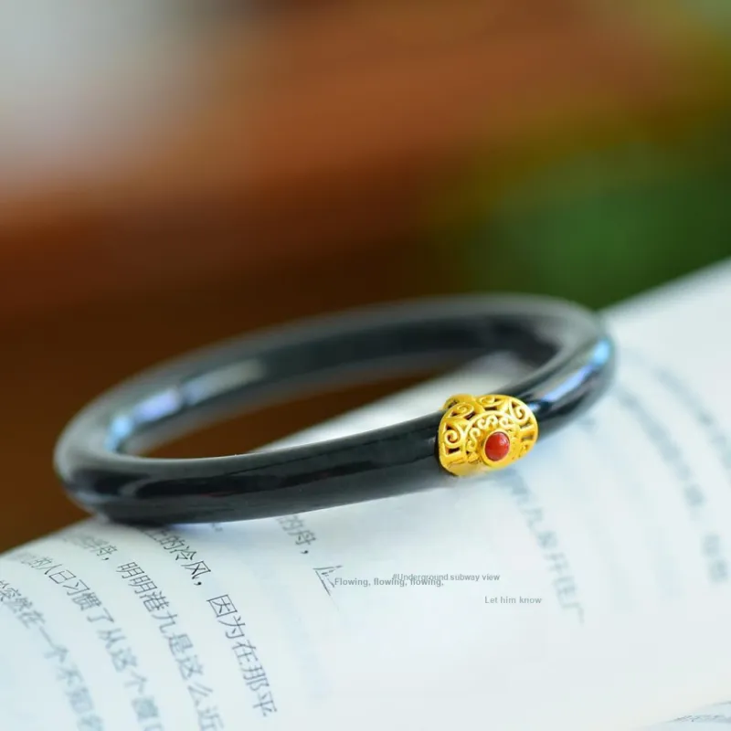 Yi Zhen Ge Hetian Jade S925 Silver Hetian Jade Bangles Women's Black Jade-1