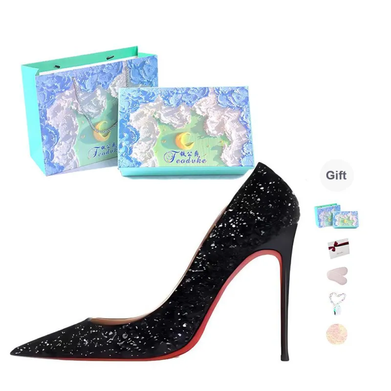 Feo Dvke Slim Heel High Heels Women's Black Gift Box Set-6