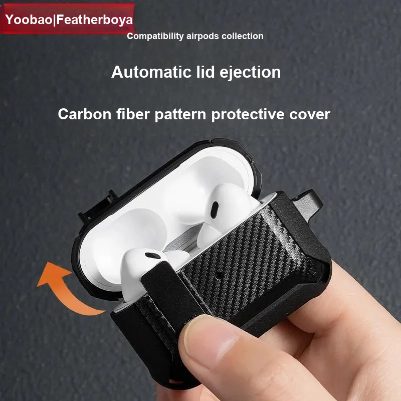 Yoobao Compatibility AirPods4 TPU Automatic Lid, Carbon Fiber Texture Impact Resistant Headphone Cases-2