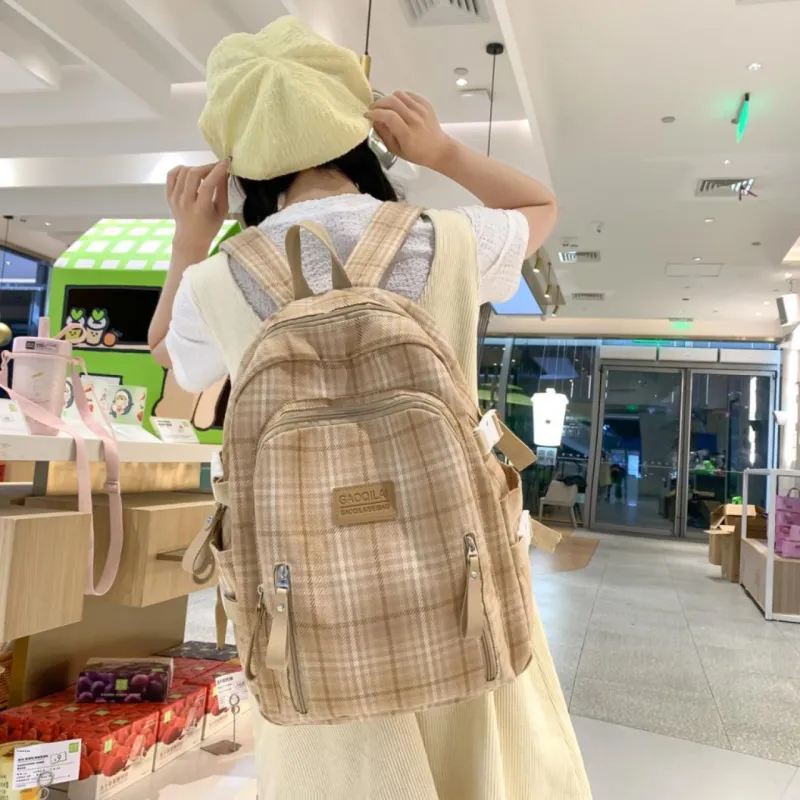 MOK Cotton Linen Blend With Nylon Backpack Unisex White/Black/Pink/Khaki-6