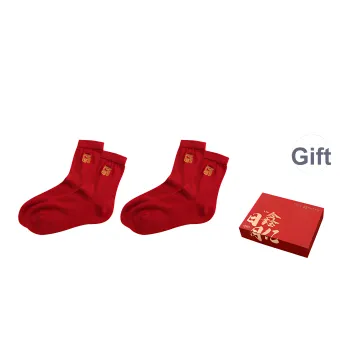 JINSANT Mid Calf Socks Men's Gift Box 2 Doubles Red