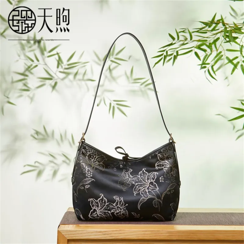 Pmsi Fabric Shoulder Bag Medium Size Women's Black 1-4