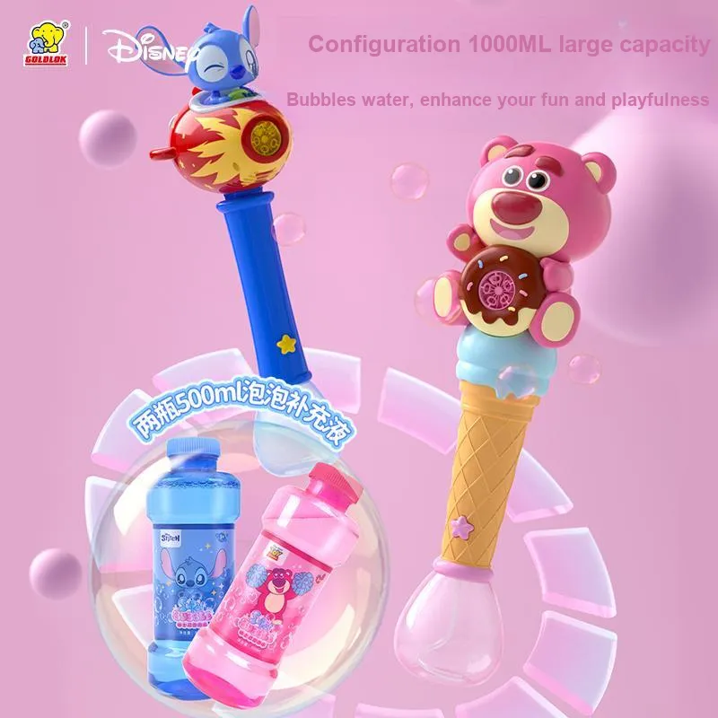 GOLDLOK Disney Lotso Stitch Handheld Stick Automatic Leak Proof Bubble Machines-0