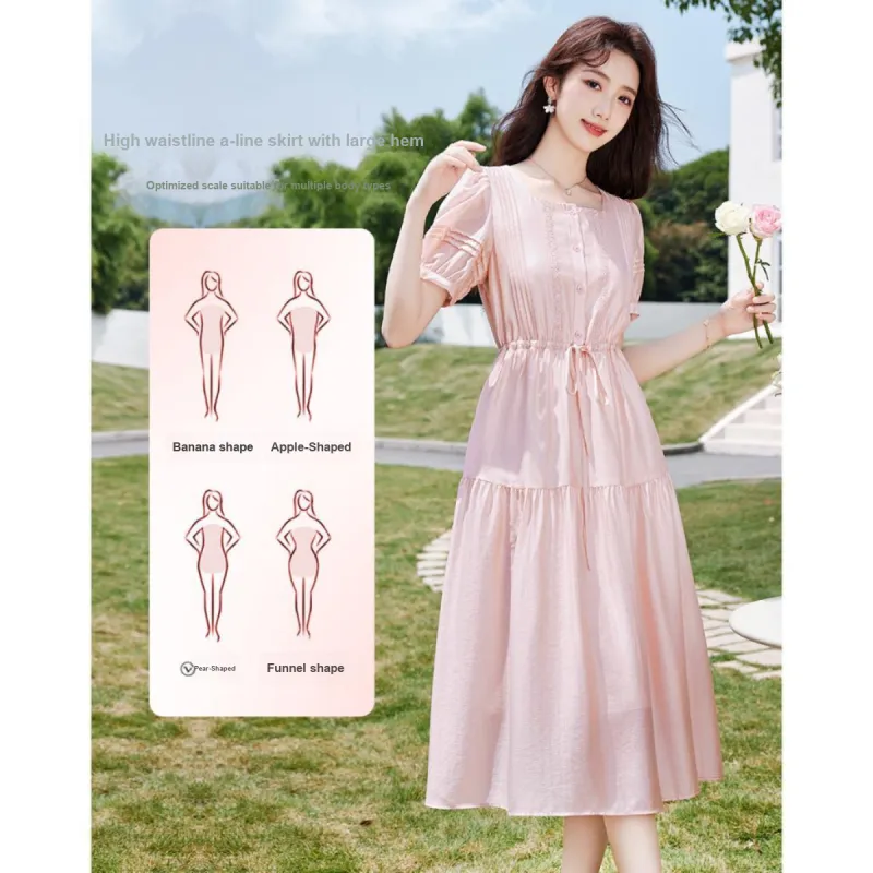 Like The Age Of Water Summer Short Sleeved Dress Regular Women's Pink-3