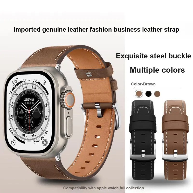 PULAISI Watch Band Apple Compatibility Cowhide Leather Material-2