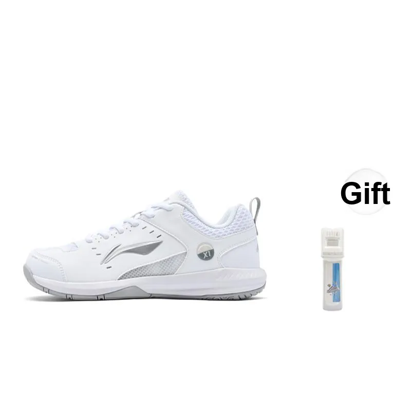 LiNing Feather Slip Resistant Breathable Lightweight Low Top Badminton Shoes Unisex White Silver-6