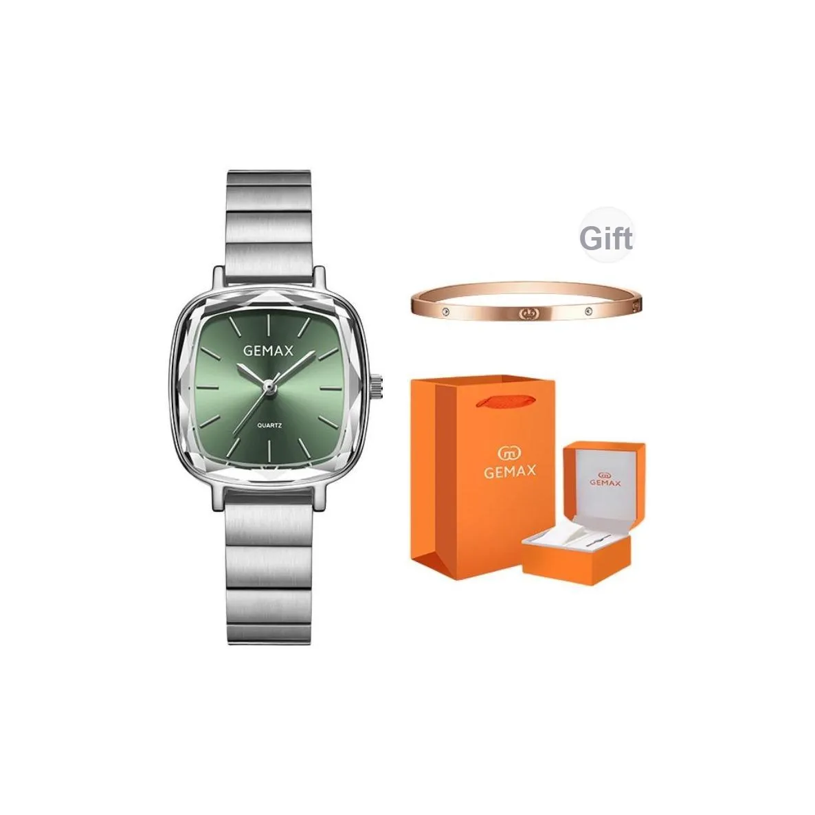GEMAX Кварцевый механизм женские часы 28 мм*28 мм*10 мм зеленый