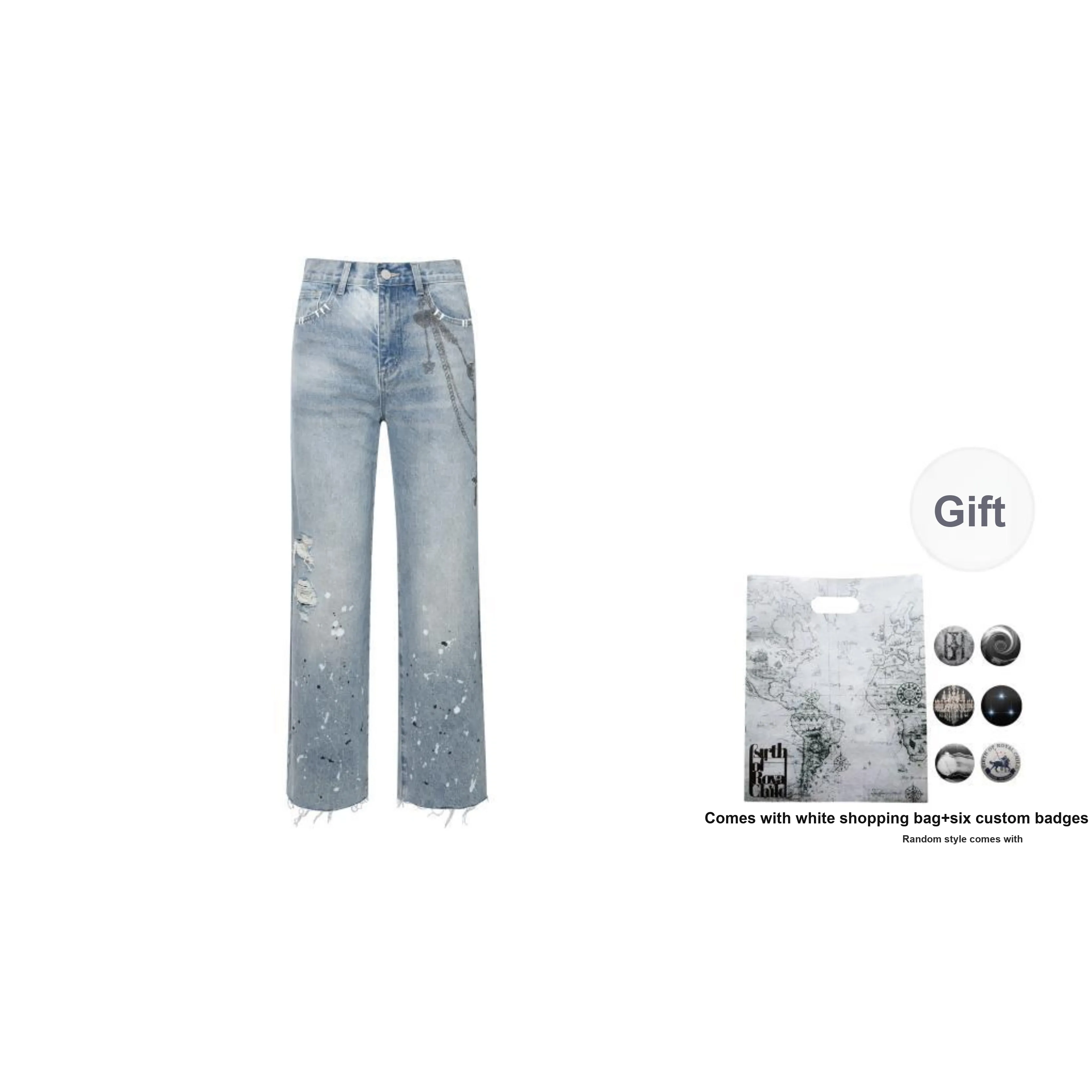 BIRTH OF ROYAL CHILD Printed Cross Chains Washed Denim