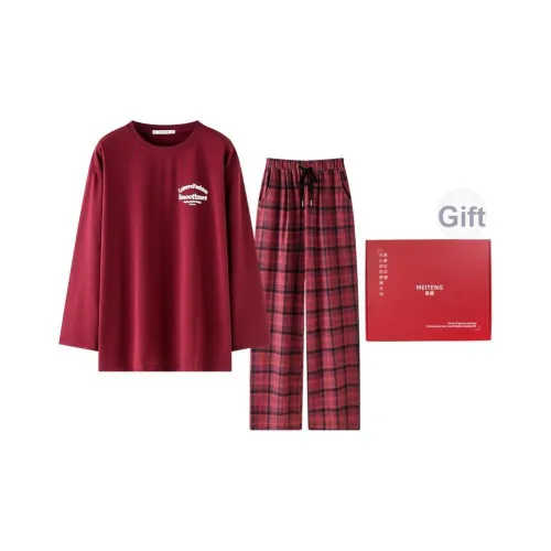 MEITENG Пижамный комплект Весенний и Осенний Женский Красный