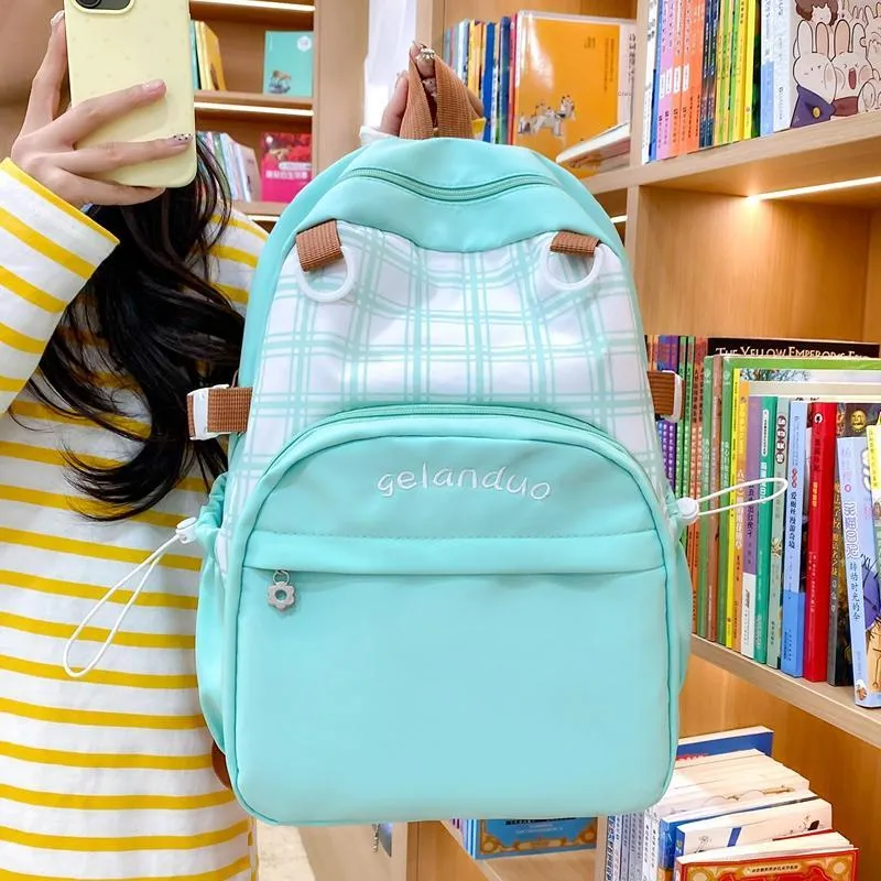 BUBM Nylon Backpack Unisex Green/Sky Blue/Pink-5