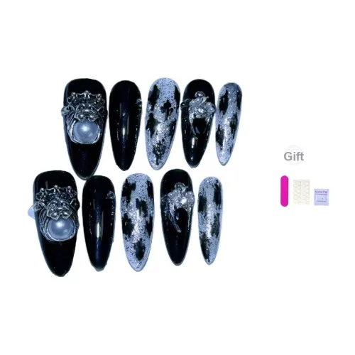 XIBI Nighttime Alluring Western Leopard Print с Subtle Elegance False Nail Almond Black Jump Color