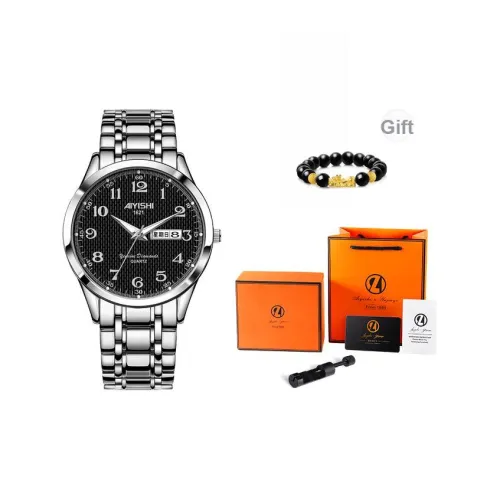 AIYISHI Кварцевый механизм ремешок из нержавеющей стали черный циферблат мужские часы