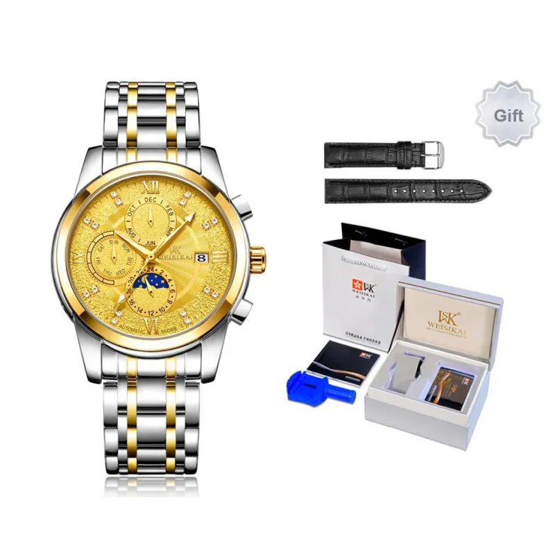 WSK Automatic Mechanical Movement Steel Strap Women's Watch White Dial-6