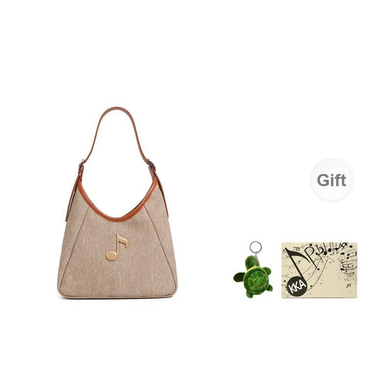KKA Fabric With Denim Handbag, Shoulder Bag, Crossbody Bag Regular Women's Blue/Ecru/Khaki-7