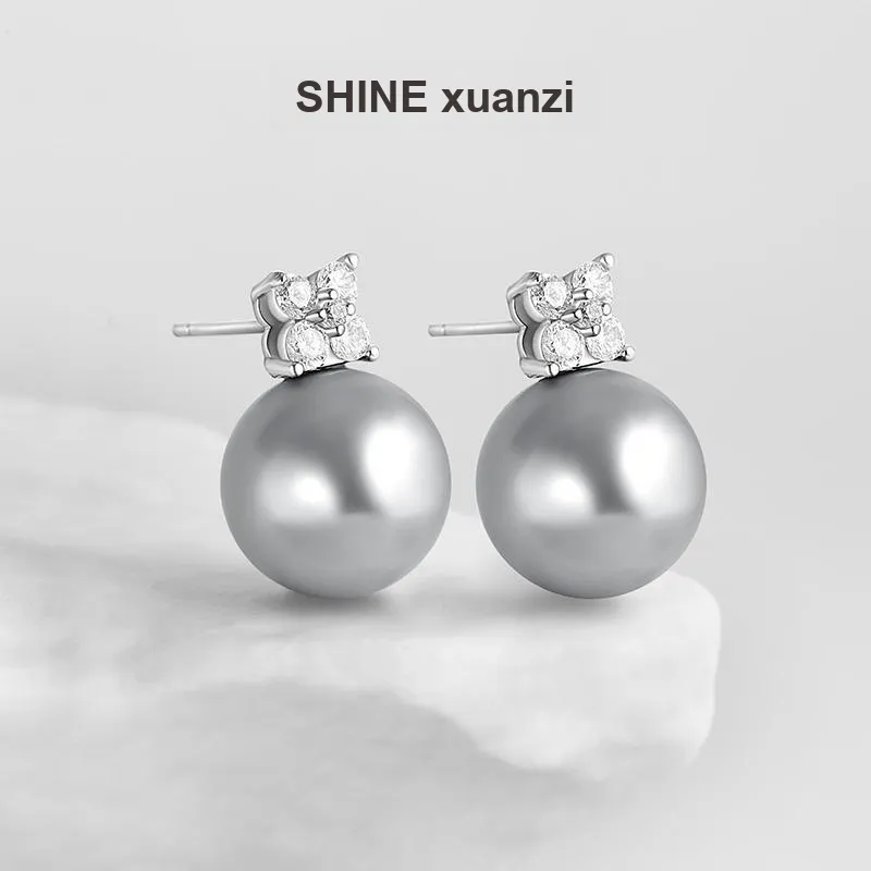 SHINE Ink In The Pearlescent Collection S925 Silver, Zircon, Shell Pearl Earrings Women's-4