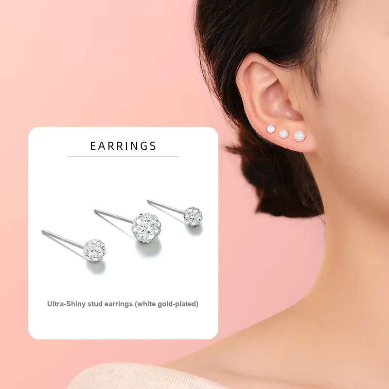 UAK 925 Sterling Silver, Czech Crystal Stud Earrings Women's-4