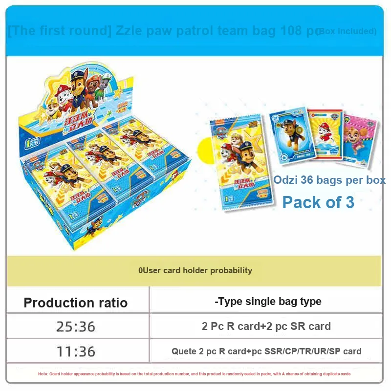 PAW PATROL Team Bag First Edition Figure Print Character Collection IP/Anime Cards 1 Box 36 Pack-3